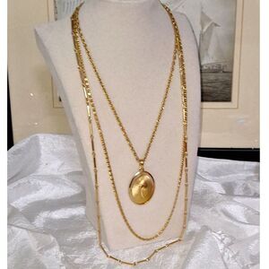 Elegant Vintage Women's Necklace Layered Gold Tone Evening Cocktail Party